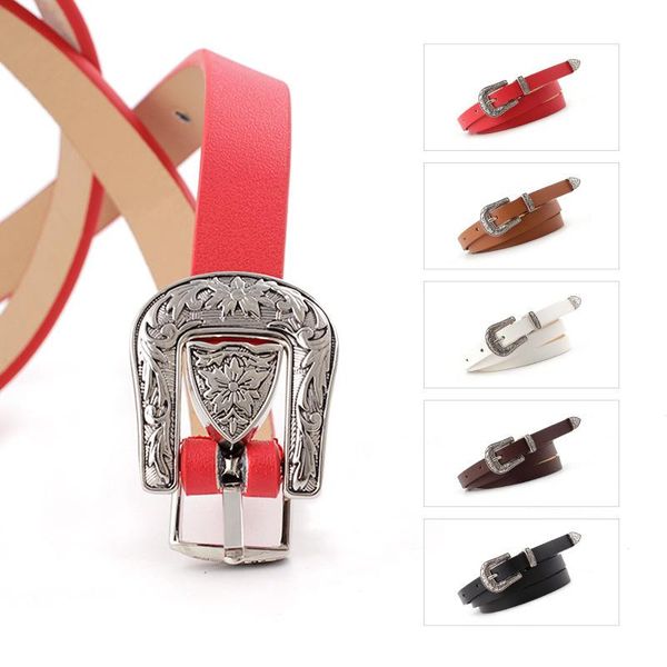 belts 2021 stylish women retro caving pin buckle luxury thin leather waist belt designer for jeans dress, Black;brown
